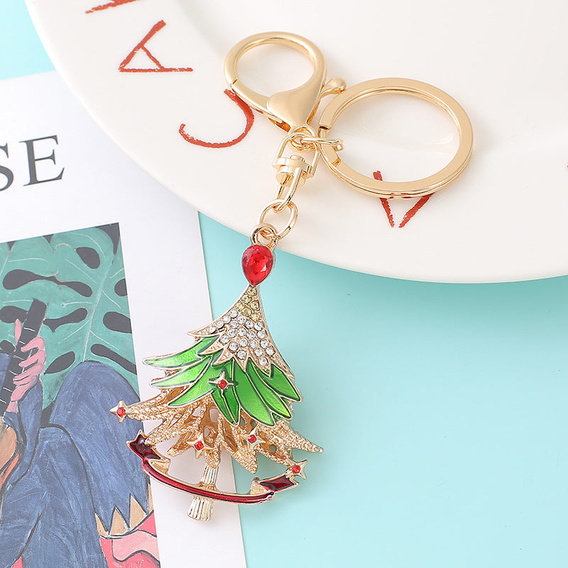 Wholesale Diamond Inlaid Christmas Tree Alloy Keychains